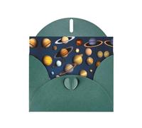 WZYCWB Solar System Planets Printed Dark Green Pearlescent Paper Holiday Cards 6x4 Inches - With Envelopes for Birthdays, Weddings, and Condolences