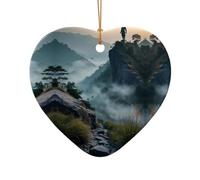 WZYCWB Soldiers on the cliff patterned Heart Shape ceramic pendant, perfect for decorating your home Christmas tree for winter parties