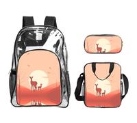 WZYCWB solid-colored deer Printed backpack set | Lunch bag and pencil case | Perfect for work, business trips, and vacations.