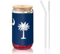 WZYCWB South Carolina Flag Printed bamboo lid glass for hot and cold iced coffee, milk tea, and beer. A stylish water cup.