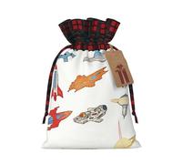 WZYCWB Spaceship Christmas Gift Bags for Christmas Party Supplies Decorations, 8.3 * 11.8 Inch Colorblock Burlap Drawstring Gift Bags,