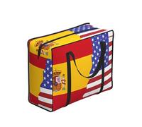 WZYCWB Spain and American Flag Tote Bag for Adults, 48.7L, Polyester, Zippered Closure, 53x23x40 cm, Foldable with Reinforced Handles