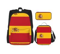 WZYCWB Spanish flag Backpack set (3-piece set) - student school bag + pencil case + lunch bag, large capacity backpack, Black, One Size