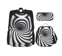 WZYCWB spiral optical illusion gif Backpack set (3-piece set) - student school bag + pencil case + lunch bag, large capacity backpack, Black, One Size