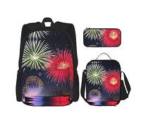 WZYCWB Splendid fireworks Backpack set (3-piece set) - student school bag + pencil case + lunch bag, large capacity backpack