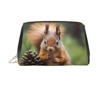 WZYCWB Squirrel Holding a Pinecone Printed Leather Cosmetic Bag for Women - Stylish and Soft, Durable