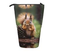 WZYCWB Squirrel Holding a Pinecone Retractable Storage Container for Pen Holders, Makeup Brush Holders, or Coin Drawstring Bags.