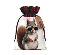 WZYCWB Squirrel wearing glasses Christmas Gift Bags for Christmas Party Supplies Decorations, 8.3 * 11.8 Inch Colorblock Burlap Drawstring Gift Bags,