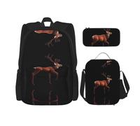 WZYCWB Standing red deer Backpack set (3-piece set) - student school bag + pencil case + lunch bag, large capacity backpack