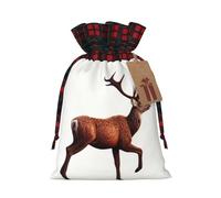 WZYCWB Standing red deer Christmas Gift Bags for Christmas Party Supplies Decorations, 8.3 * 11.8 Inch Colorblock Burlap Drawstring Gift Bags,