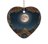 WZYCWB Star Castle patterned Heart Shape ceramic pendant, perfect for decorating your home Christmas tree for winter parties