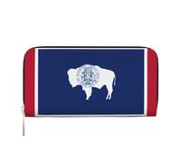 WZYCWB starry sky Leather clutch bags zipper wallets and card holders are perfect for travel or daily use, Wyoming State Flag, One Size