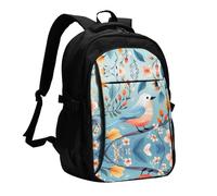 WZYCWB stationary bird Printed laptop backpack, business men's commuter backpack, computer bag with USB port charging