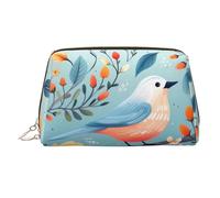 WZYCWB Stationary Bird Printed Leather Cosmetic Bag for Women - Stylish and Soft, Durable