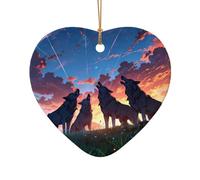 WZYCWB Steppe Wolf patterned Heart Shape ceramic pendant, perfect for decorating your home Christmas tree for winter parties