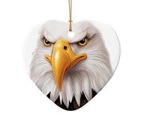 WZYCWB Stern bald eagle patterned Heart Shape ceramic pendant, perfect for decorating your home Christmas tree for winter parties