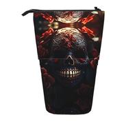 WZYCWB Stone Skull Flower Rose Retractable Storage Container for Pen Holders, Makeup Brush Holders, or Coin Drawstring Bags.