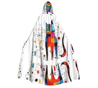 WZYCWB Strange Cat Patterned Hooded Cape | Perfect for Halloween, masquerade, and themed parties.