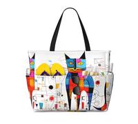 WZYCWB Strange Cat Printed beach travel bag for swimming and fitness/supermarket shopping/seaside vacation