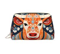 WZYCWB Sturdy Cattle Printed Leather Cosmetic Bag - Stylish and Portable Cosmetic Storage Bag