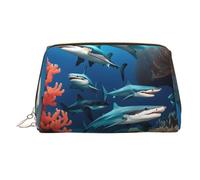 WZYCWB Submarine Shark Coral Printed Leather Cosmetic Bag for Women - Stylish and Soft, Durable