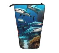 WZYCWB Submarine Shark Coral Printed Retractable Pen Holder for Dorm or Office use.