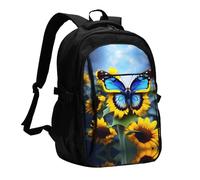 WZYCWB Sunflower Blue Butterfly Printed laptop backpack, business men's commuter backpack, computer bag with USB port charging
