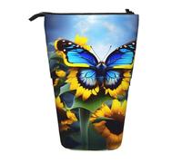 WZYCWB Sunflower Blue Butterfly Printed Retractable Pen Holder for Dorm or Office use.