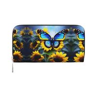 WZYCWB Sunflower Blue Butterfly Printed zippered wallet perfect for travel, business, and everyday wear. Holds cell phones and cash.