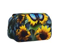 WZYCWB Sunflower Blue Butterfly Printing Portable Pencil Case ideal for organizing pens in the office or storing makeup brushes