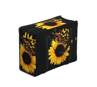 WZYCWB Sunflower Floral Butterflies Art Tote Bag for Adults, Black Polyester with Vinyl Lining, Zip Closure, 40 x 53 x 23 cm, Foldable