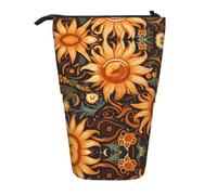 WZYCWB Sunflower Lines Printed Retractable Pen Holder Suitable for use as a Simple Cosmetic Bag, Wallet, etc.