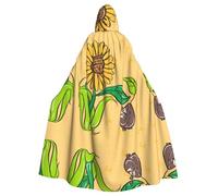 WZYCWB Sunflower seeds and sunflowers Halloween decoration cape, adult large size hooded cape, unisex carnival cape for masquerade, role play