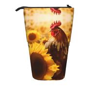 WZYCWB Sunflowers and Chickens Printed Retractable Pen Holder Suitable for use as a Simple Cosmetic Bag, Wallet, etc.