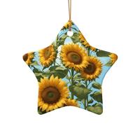WZYCWB Sunflowers patterned Star Shape ceramic pendant, perfect for decorating your home Christmas tree for winter parties