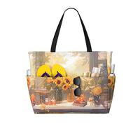 WZYCWB Sunflowers under the windowsill Foldable beach travel bag, large capacity beach bag with zipper, perfect for shopping bags, pool, gym, travel shopping,