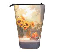 WZYCWB Sunflowers Under The windowsill Retractable Storage Container for Pen Holders, Makeup Brush Holders, or Coin Drawstring Bags.