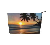 WZYCWB Sunset beach Corduroy cosmetic bag, women's portable zipper handbag purse, suitable for travel and daily storage, cosmetics