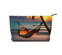 WZYCWB Sunset beach hammock Corduroy cosmetic bag, women's portable zipper handbag purse, suitable for travel and daily storage, cosmetics