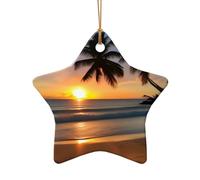WZYCWB Sunset beach patterned Star Shape ceramic pendant, perfect for decorating your home Christmas tree for winter parties