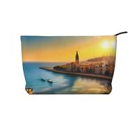 WZYCWB Sunset in Barcelona Corduroy cosmetic bag, women's portable zipper handbag purse, suitable for travel and daily storage, cosmetics