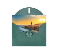 WZYCWB Sunset in Barcelona Printed Dark Green Pearlescent Paper Holiday Cards 6x4 Inches - With Envelopes for Birthdays, Weddings, and Condolences