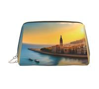 WZYCWB Sunset in Barcelona Printed Leather Cosmetic Bag for Women - Stylish and Soft, Durable