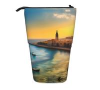 WZYCWB Sunset in Barcelona Printed Retractable Pen Holder Suitable for use as a Simple Cosmetic Bag, Wallet, etc.