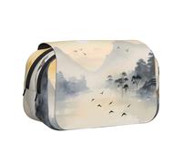 WZYCWB Sunset Mountain Illustration Portable Pencil Case ideal for organizing pens in the office or storing makeup brushes