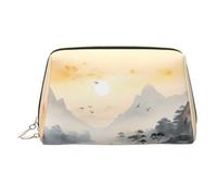 WZYCWB Sunset Mountain Illustration Printed Leather Cosmetic Bag - Stylish and Portable Cosmetic Storage Bag