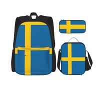 WZYCWB Swedish flag Backpack set (3-piece set) - student school bag + pencil case + lunch bag, large capacity backpack, Black, One Size