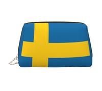 WZYCWB Swedish Flag Patterned Leather Cosmetic Bag - Perfect for Carry-On or Home Organization