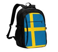 WZYCWB Swedish flag Printed laptop backpack, business men's commuter backpack, computer bag with USB port charging