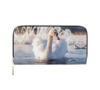 WZYCWB Swimming white swans Leather clutch bags zipper wallets and card holders are perfect for travel or daily use, Swimming White Swans, One Size